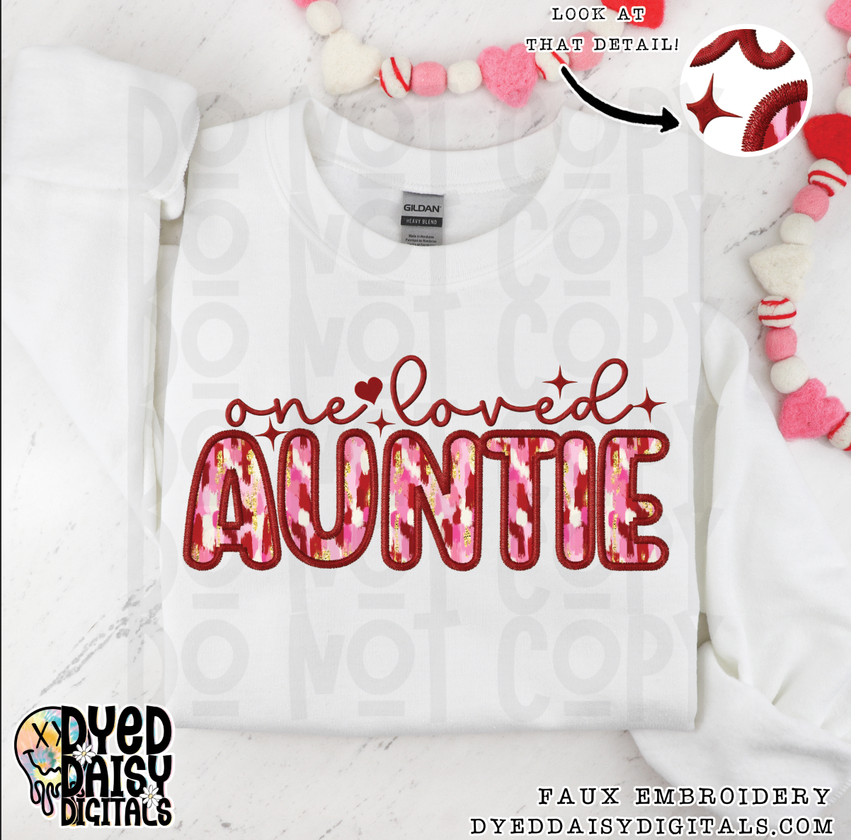 One Loved Auntie Faux Embroidery - Digital Download