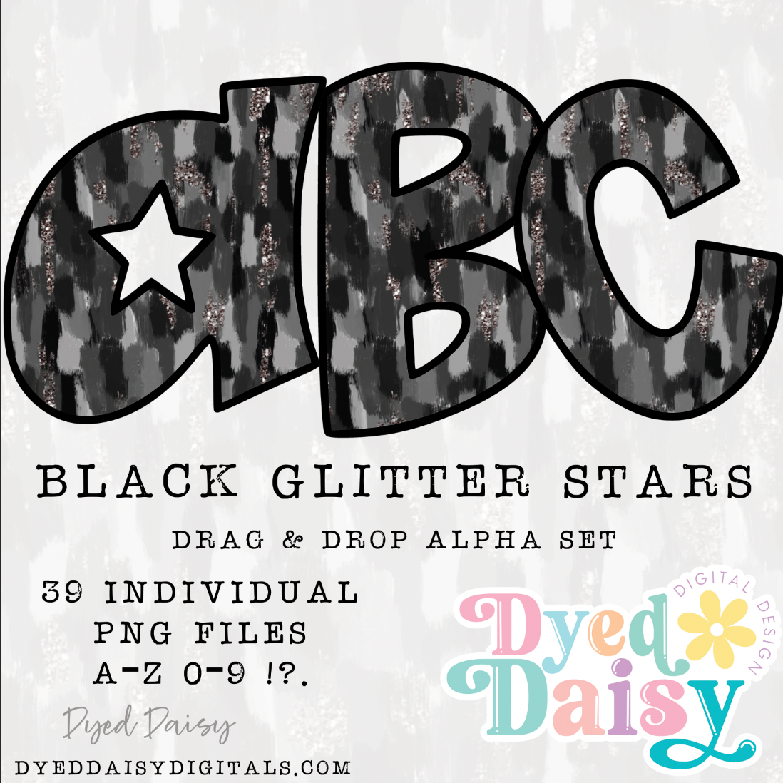 Black Glitter Stars Alpha Set Set Digital Download - 39 PNGs