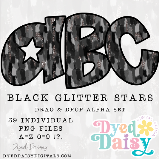 Black Glitter Stars Alpha Set Set Digital Download - 39 PNGs