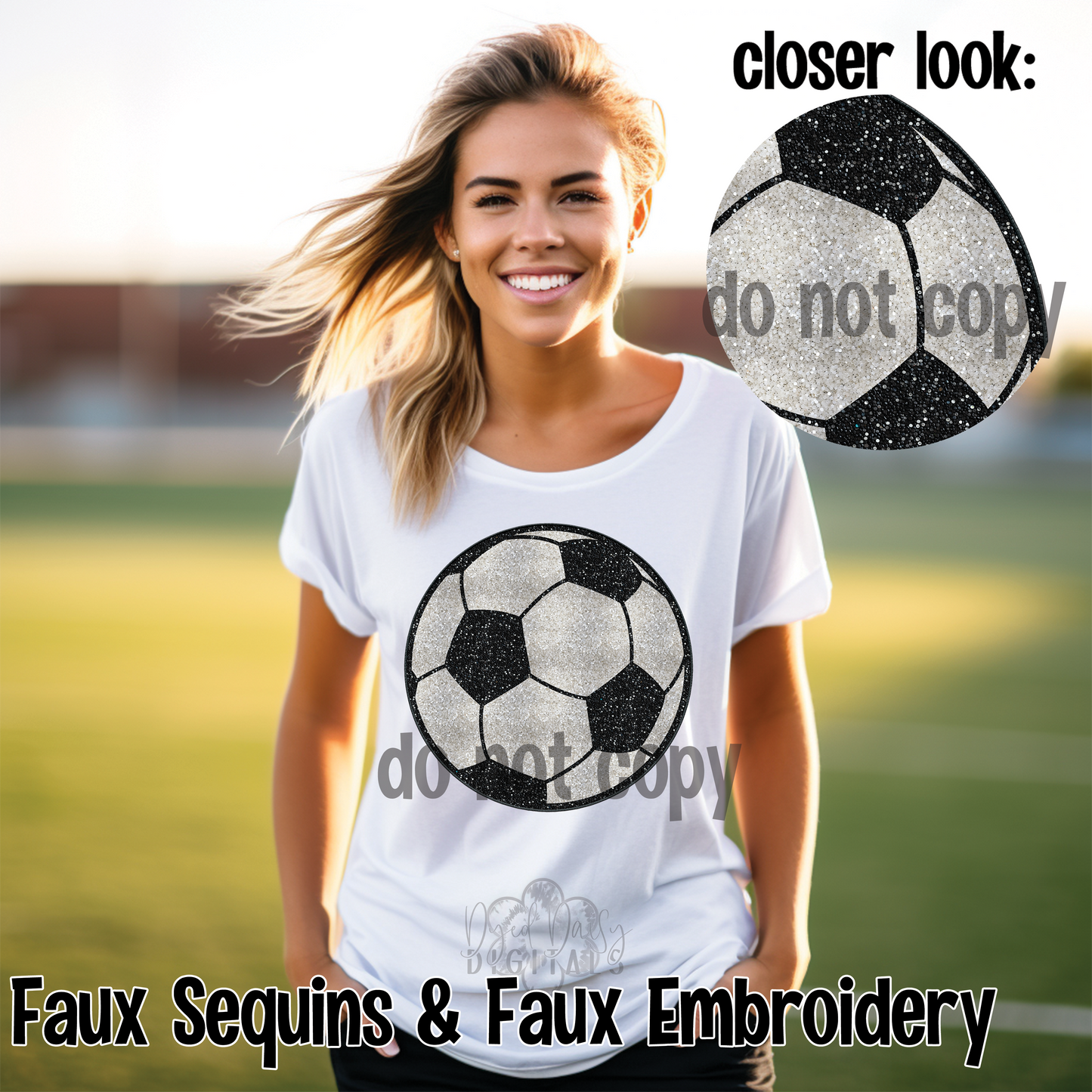 Faux Sequin Soccer Faux Embroidery Digital Download