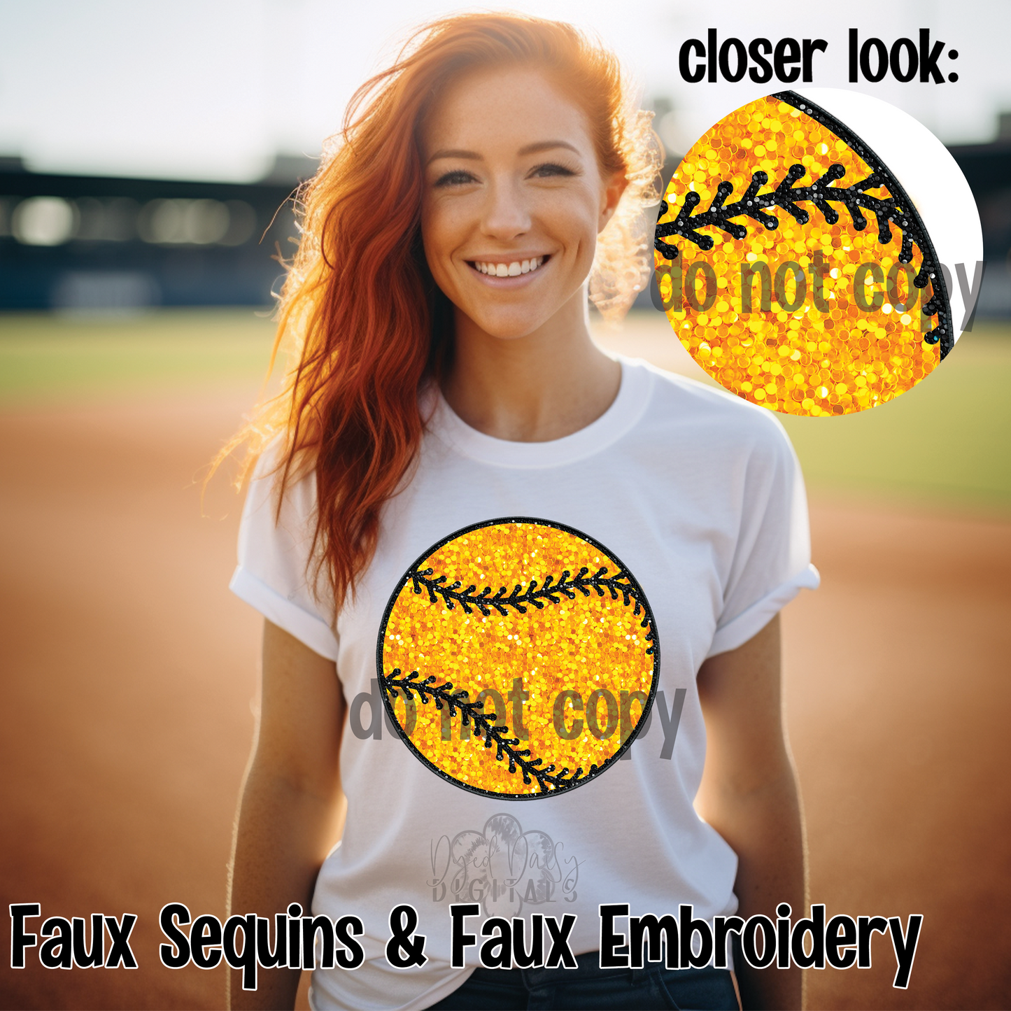 Faux Sequin Softball Faux Embroidery Digital Download