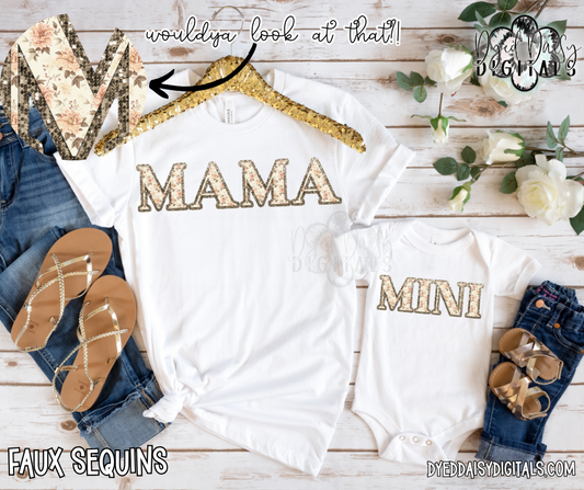 Sparkle Vintage Floral MAMA (mini sold separately) Faux Sequins Digital Download