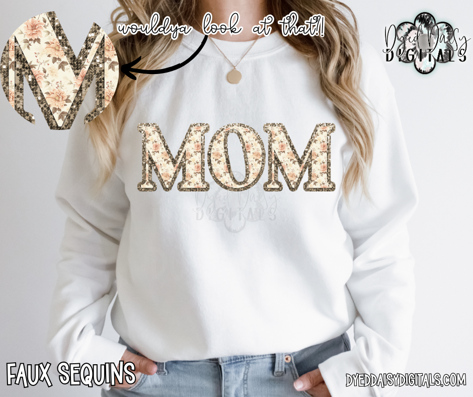 Sparkle Vintage Floral MOM Faux Sequins Digital Download