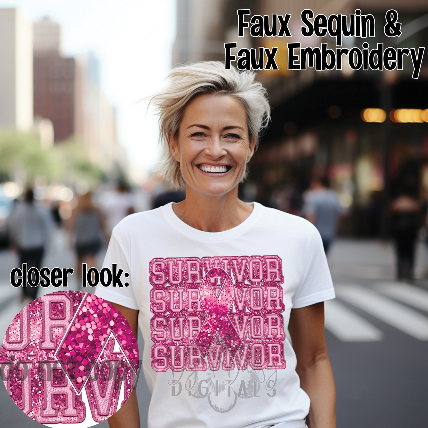 Survivor Faux Sequin & Faux Embroidery Digital Download