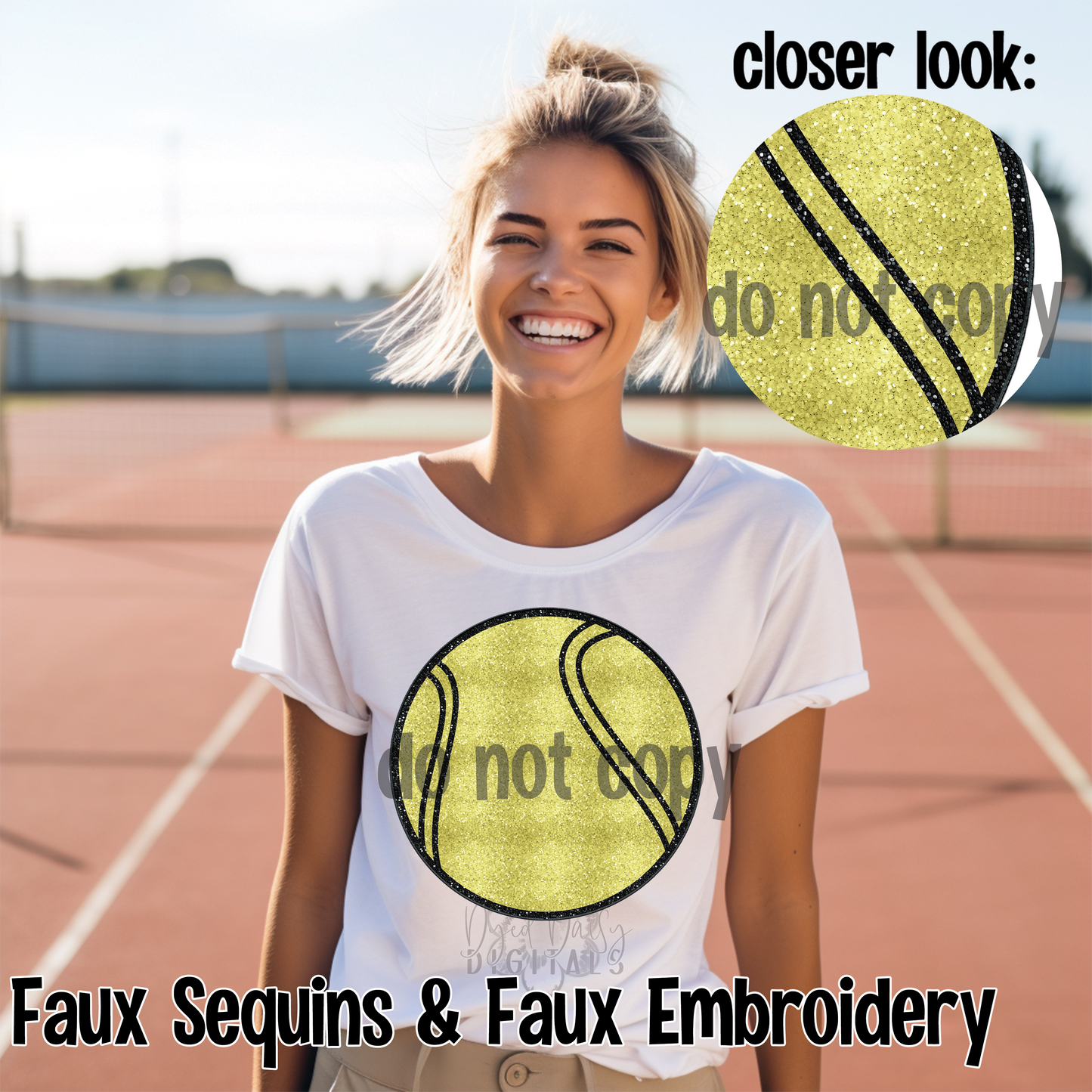 Faux Sequin Tennis Faux Embroidery Digital Download