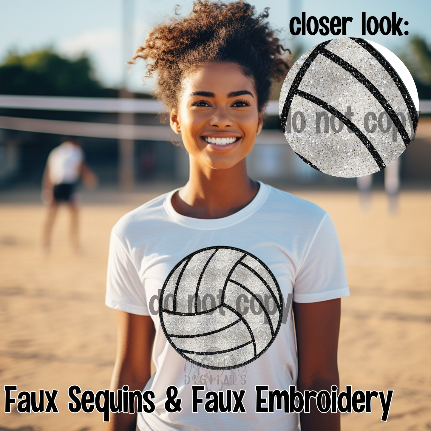 Faux Sequin Volleyball Faux Embroidery Digital Download