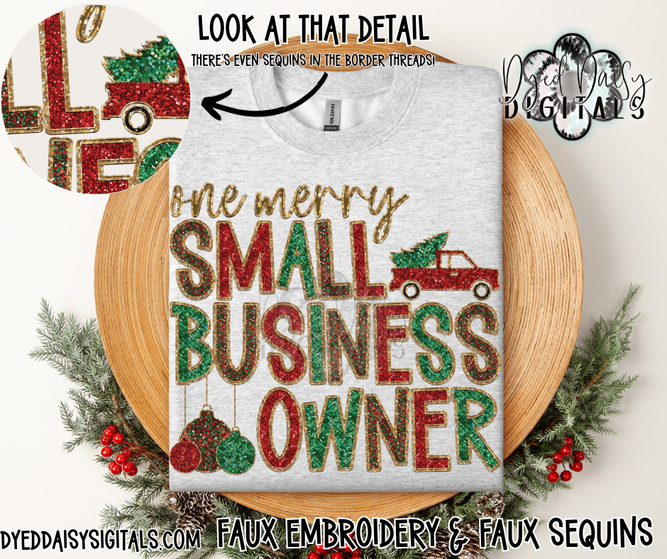 One Merry Small Business Owner - Faux Sequin & Faux Embroidery Digital Download