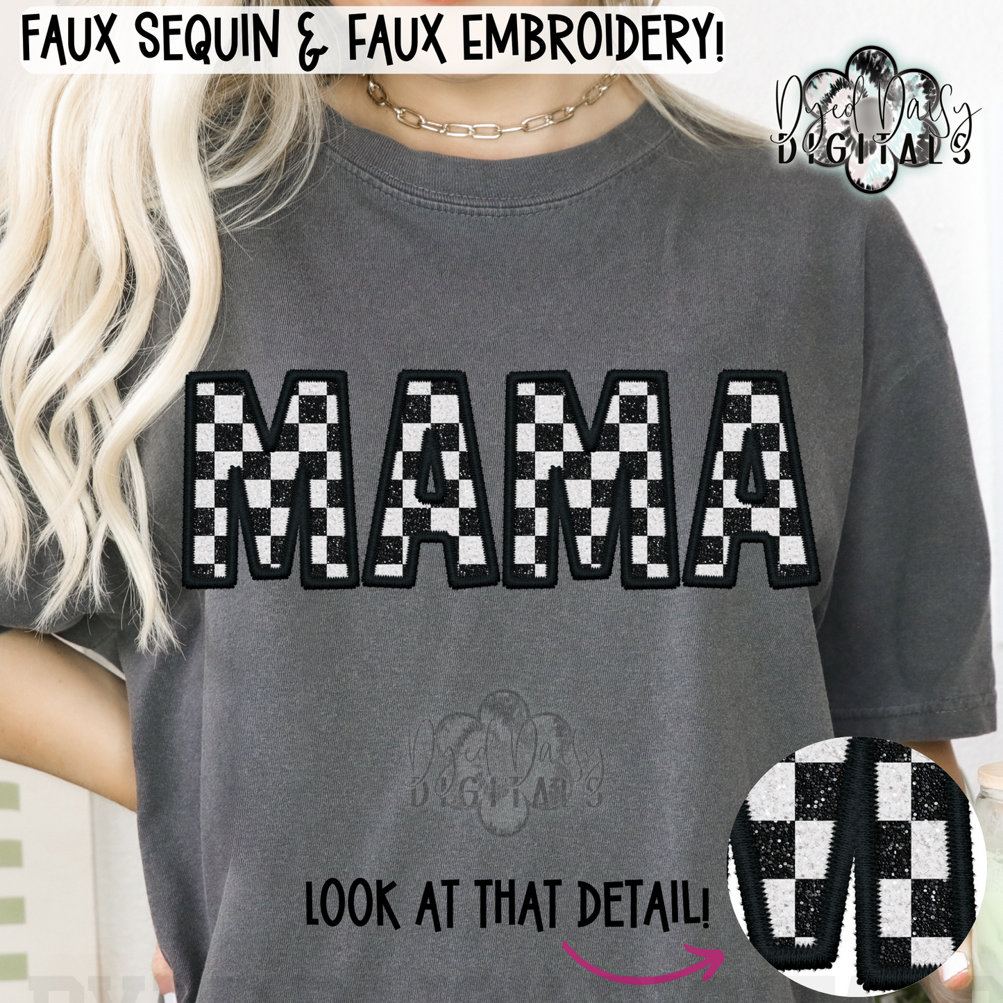 Sparkly Checks MAMA Faux Sequins Faux Embroidery -   Digital Download