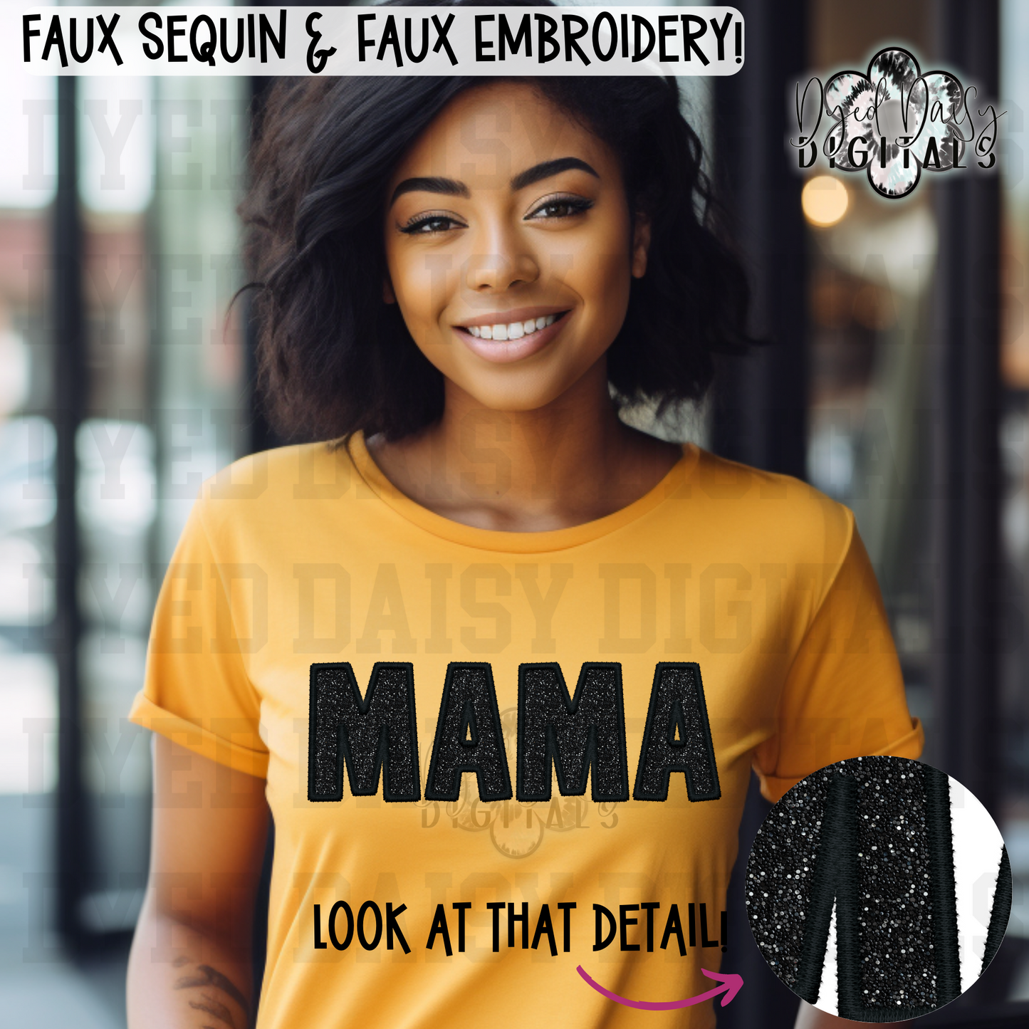 Sparkly Black Faux Embroidery MAMA -   Digital Download