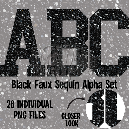 Black Varsity Faux Sequins  Alpha Set Digital Download