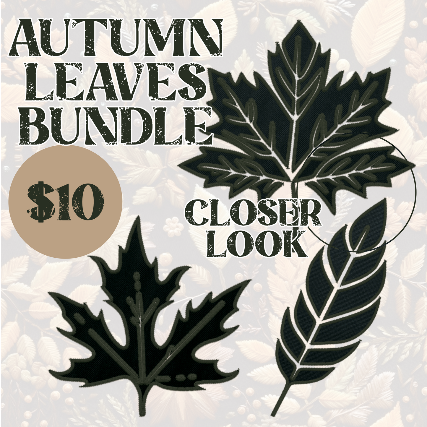 Autumn Leaves Faux Embroidery Bundle Digital Download