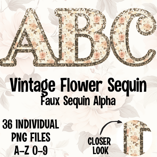 Sparkle Vintage Floral Faux Sequin Alpha Set Digital Download