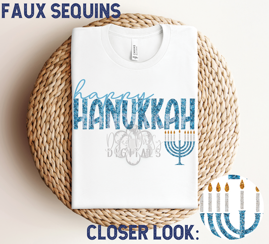 Happy Hanukkah - Faux Sequins - Digital Download