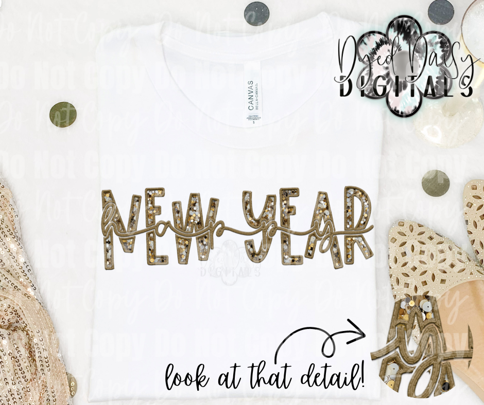 Happy New Year Faux Sequin and Faux Embroidery -  Digital Download