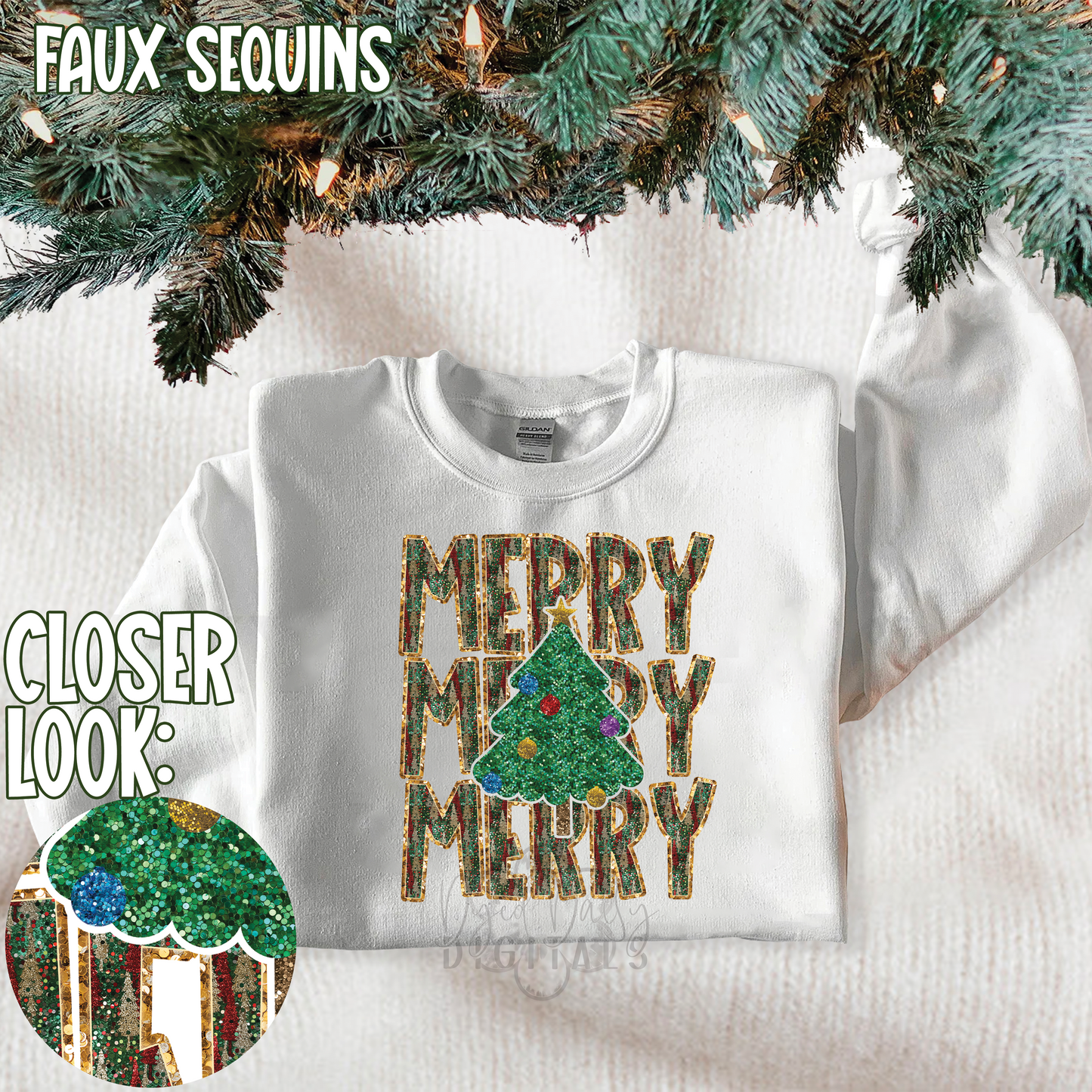 Merry Stacked with Tree Faux Sequins Digital Download