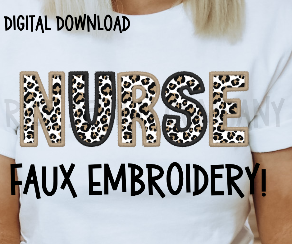 Leopard Faux Embroidery NURSE -  Digital Download