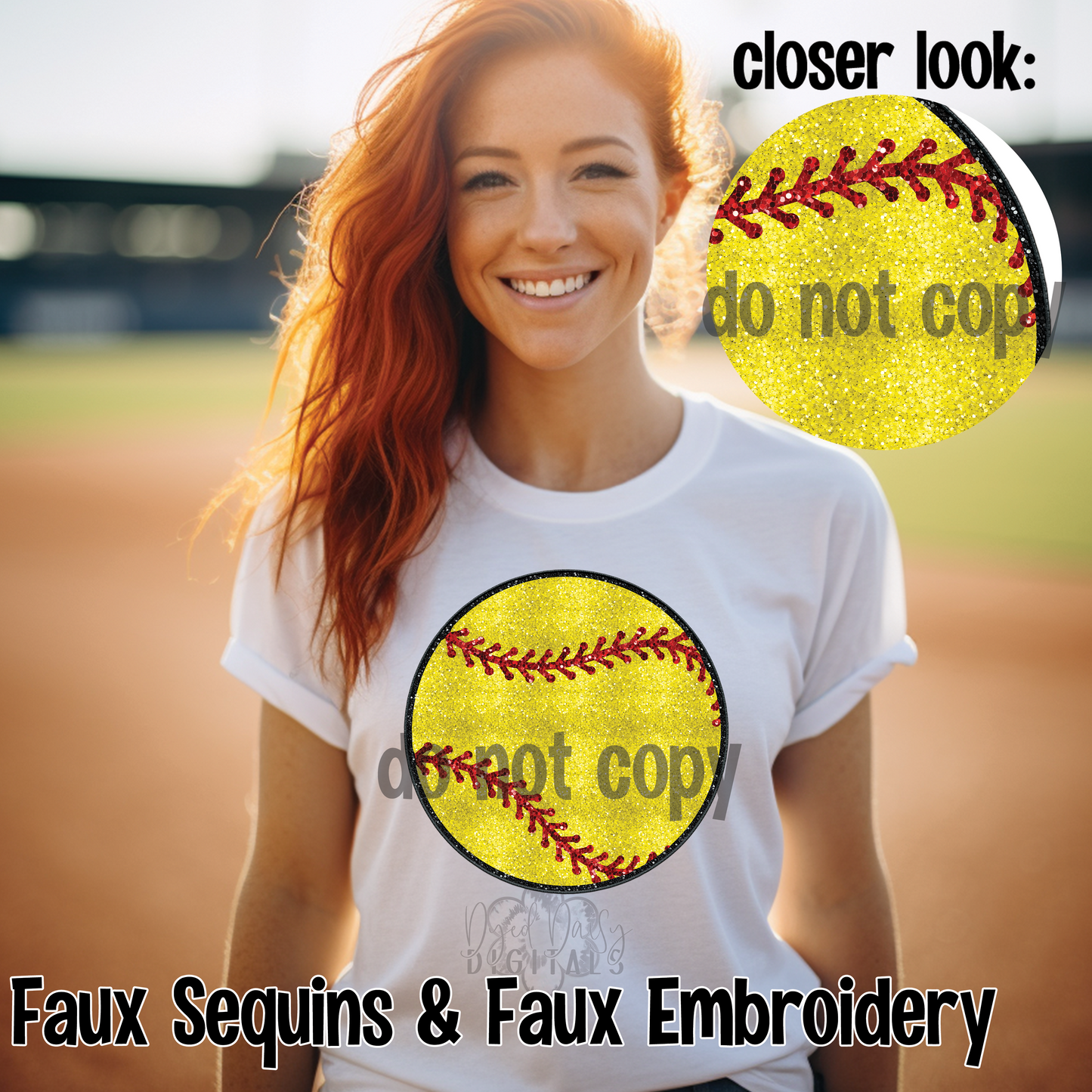 Red Softball Threads Faux Sequin and Faux Embroidery Digital Download