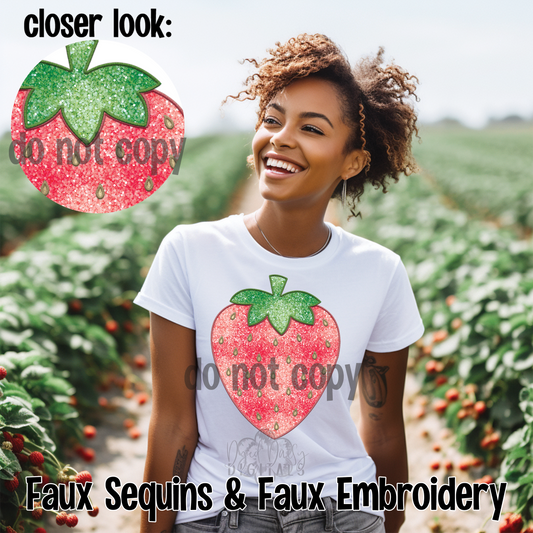 Strawberry Faux Sequin and Faux Embroidery Digital Download