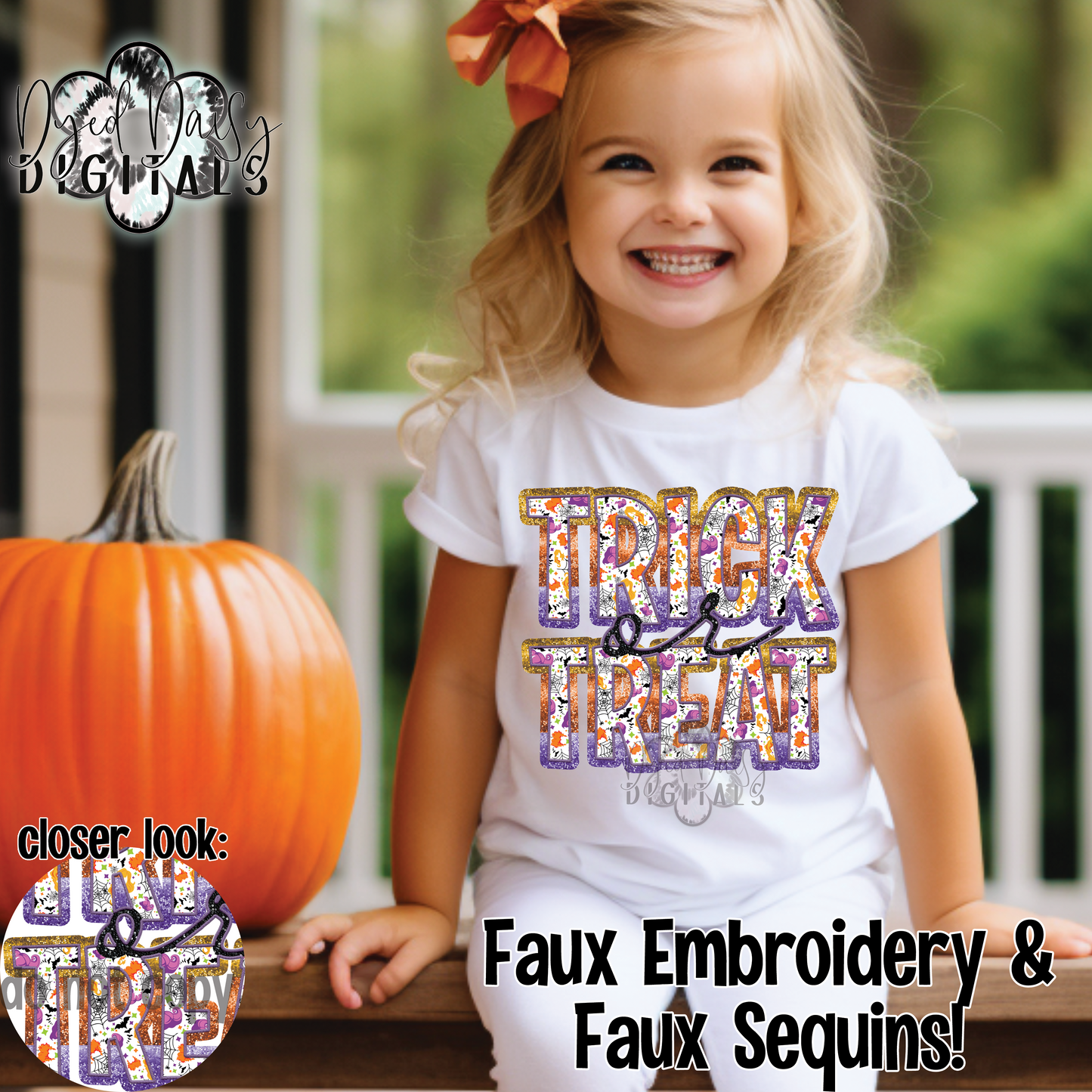 Trick or Treat Faux Sequin Faux Embroidery Digital Download