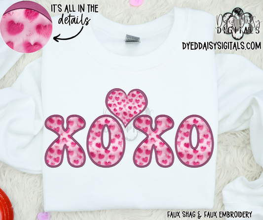 Fuzzy Heart XOXO with heart Faux Embroidery & Faux Shag Digital Download