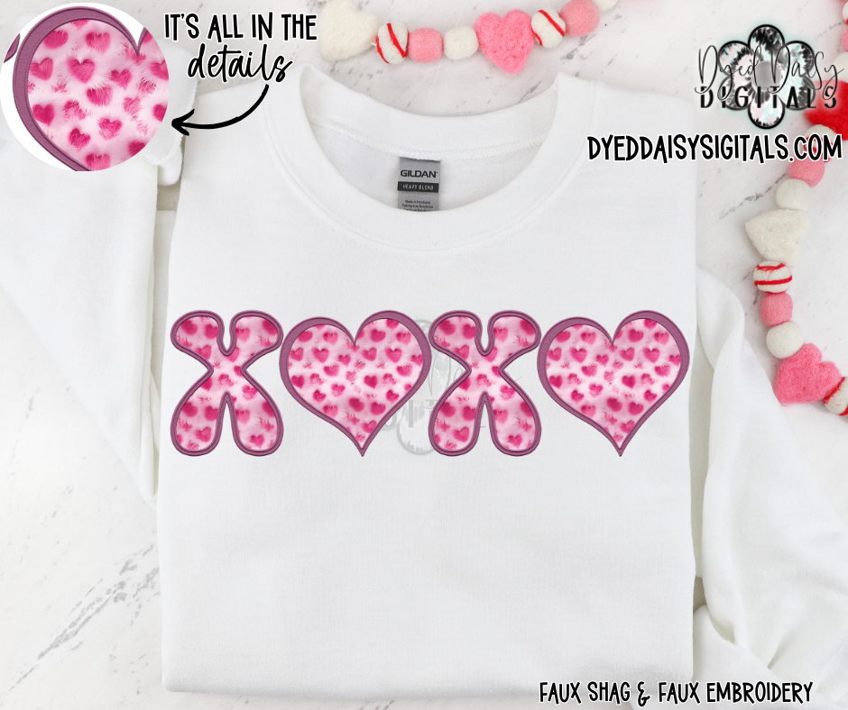 Fuzzy Heart XOXO Faux Embroidery & Faux Shag Digital Download