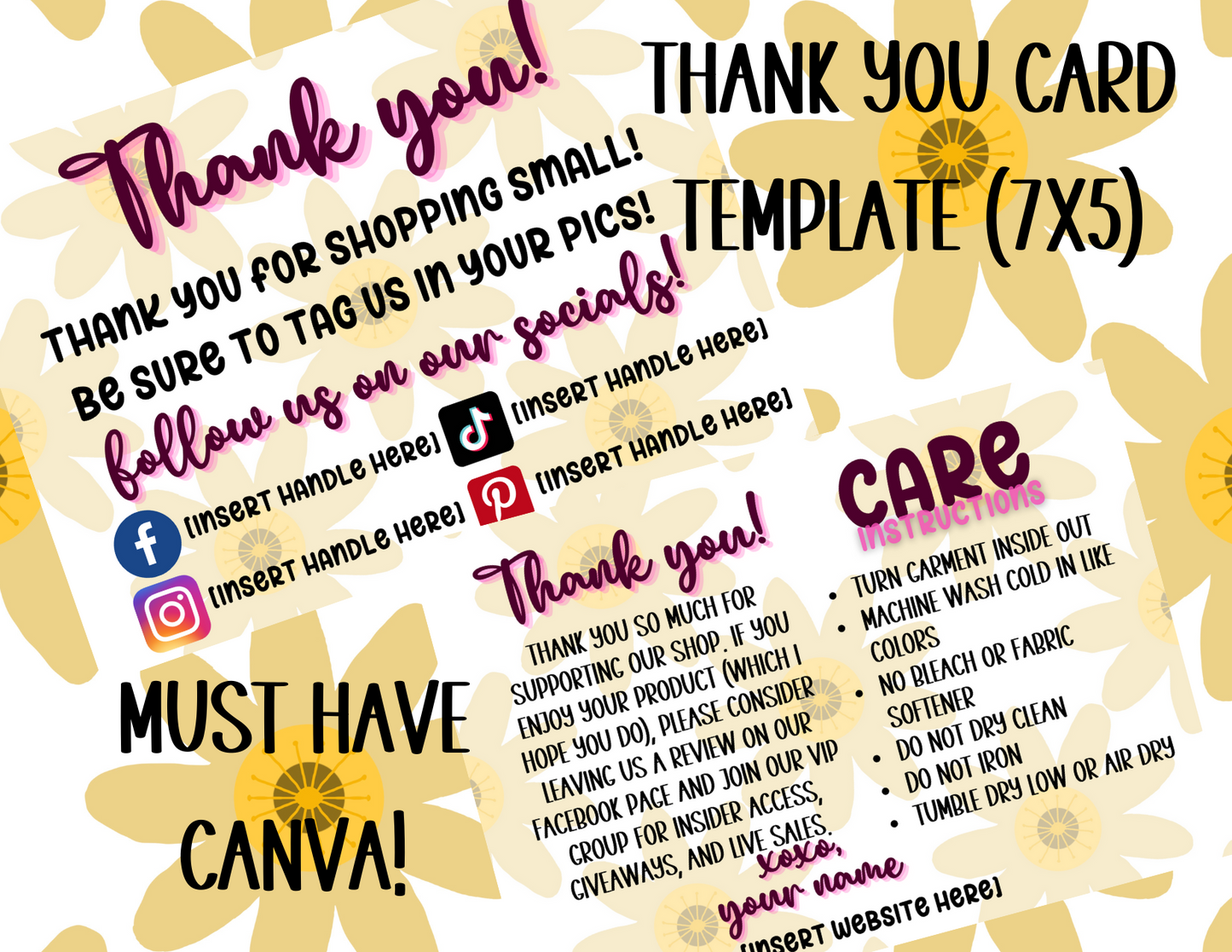 Thank You Card Template (7x5) - Must have Canva!