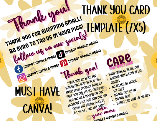 Thank You Card Template (7x5) - Must have Canva!